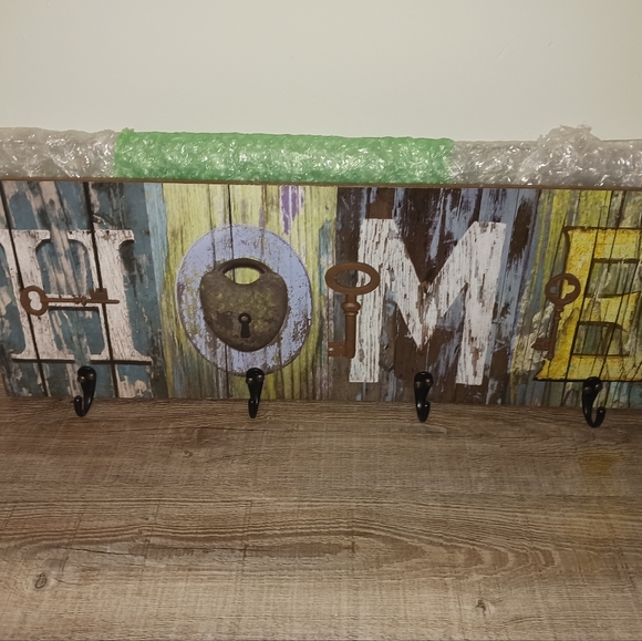 "HOME" SIGN WITH HOOKS (9"X26") - Picture 2 of 7